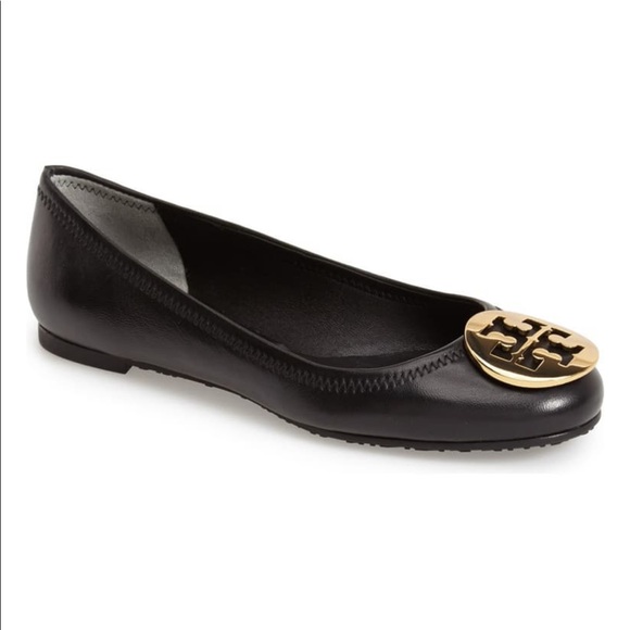 Black leather Tory Burch Reva flats